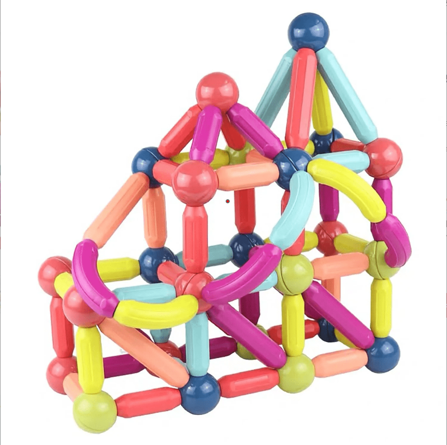 Set Jucarii Magnetice pentru Constructie, Magnetic Sticks 3D, 128 Piese, STEM, pentru Adulti si Copii 3+