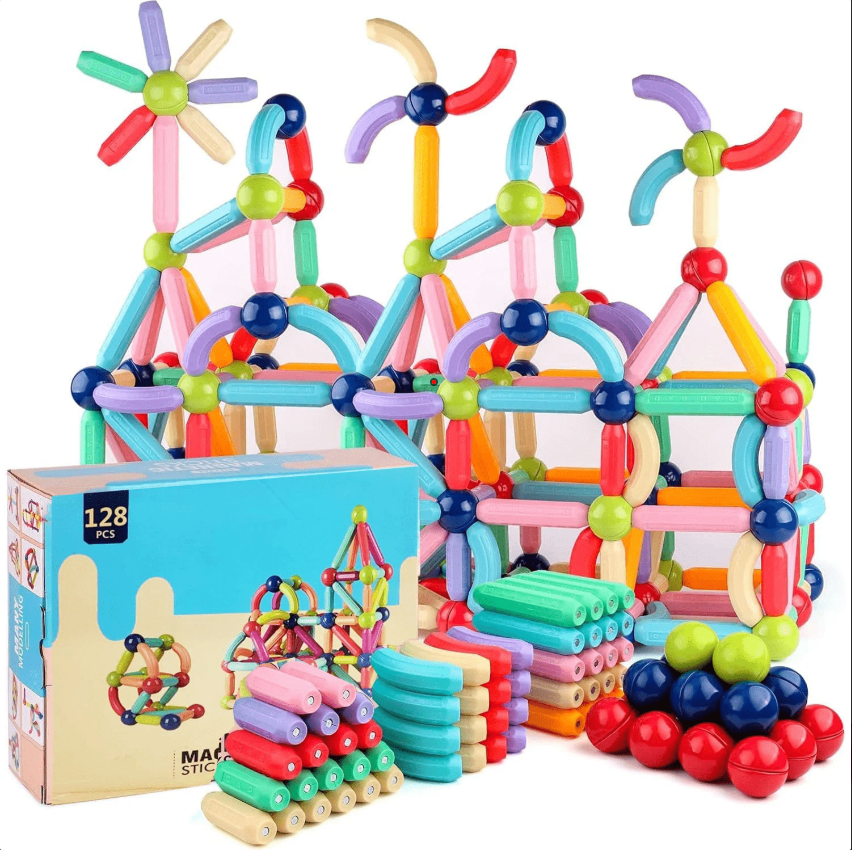 Set Jucarii Magnetice pentru Constructie, Magnetic Sticks 3D, 128 Piese, STEM, pentru Adulti si Copii 3+ - imagine 3