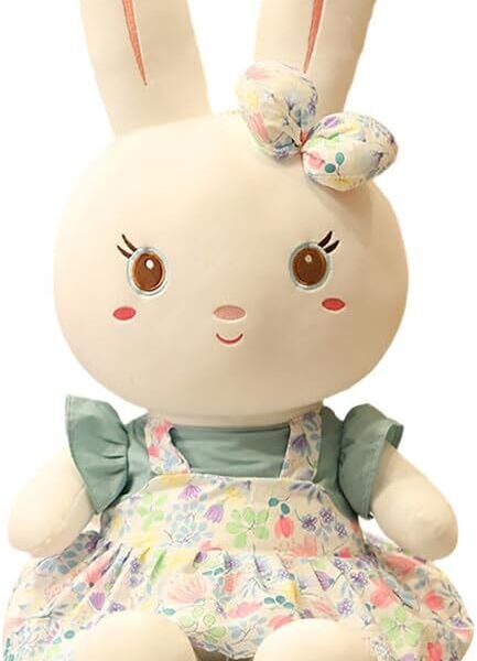 Iepuras Plus Adorabil 55 cm cu Rochie Verde si Fusta Florala