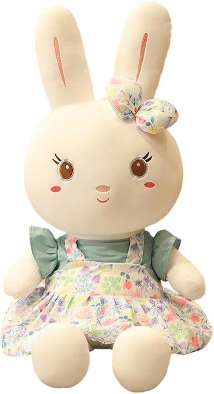Iepuras Plus Adorabil 55 cm cu Rochie Verde si Fusta Florala