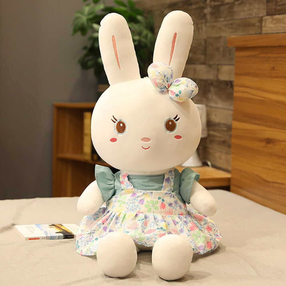 Iepuras Plus Adorabil 55 cm cu Rochie Verde si Fusta Florala - imagine 3